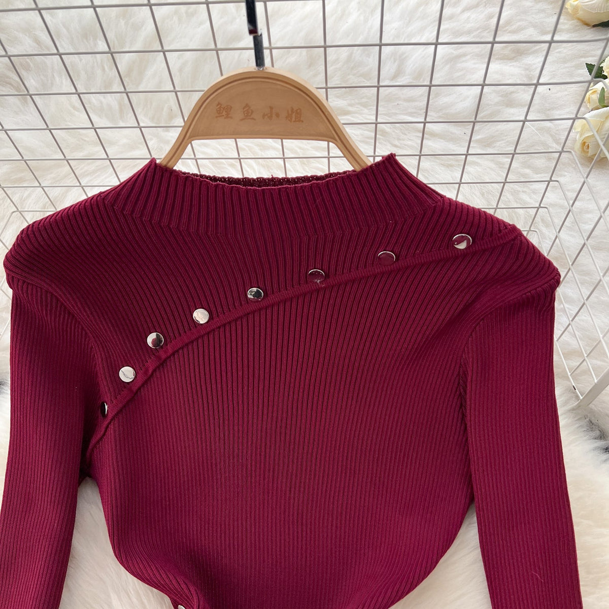 Half Turtleneck Metal Button Knitted Dress