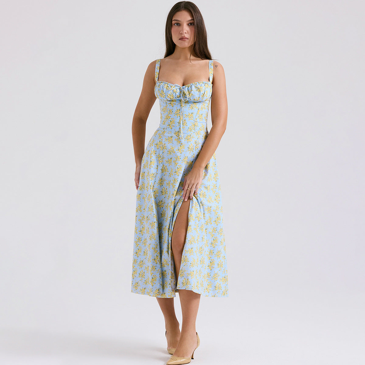Backless Floral Printed Slip Dress