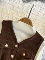 Corduroy Vest Dress&Knitwear 2Pcs