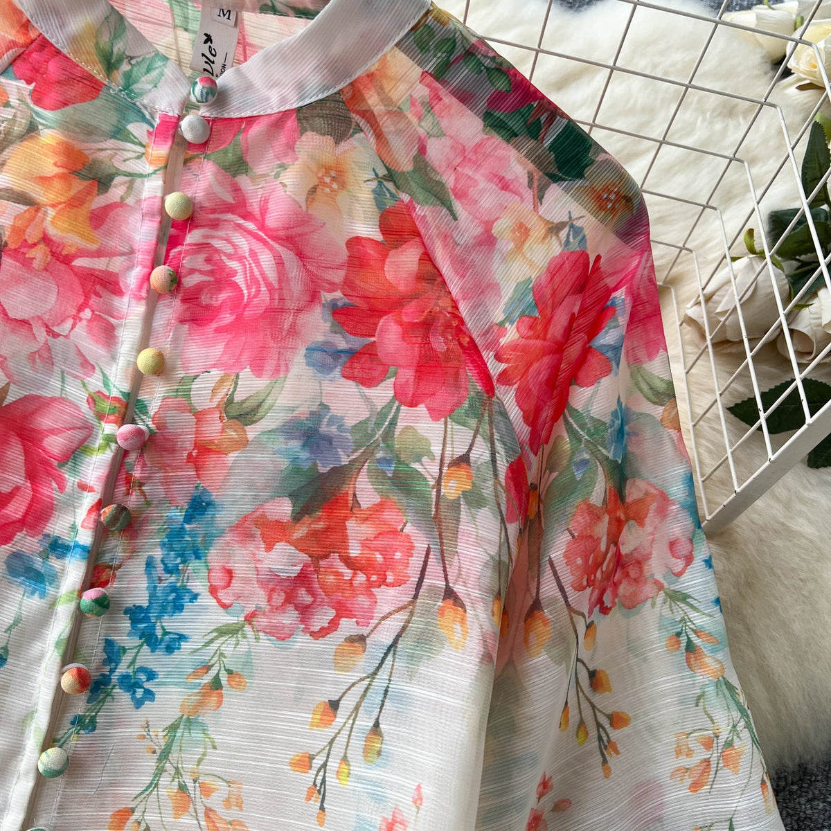 Single-breasted Top&Half-body Skirt Floral 2Pcs