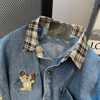 Vintage Denim Patchwork Plaid Shirt