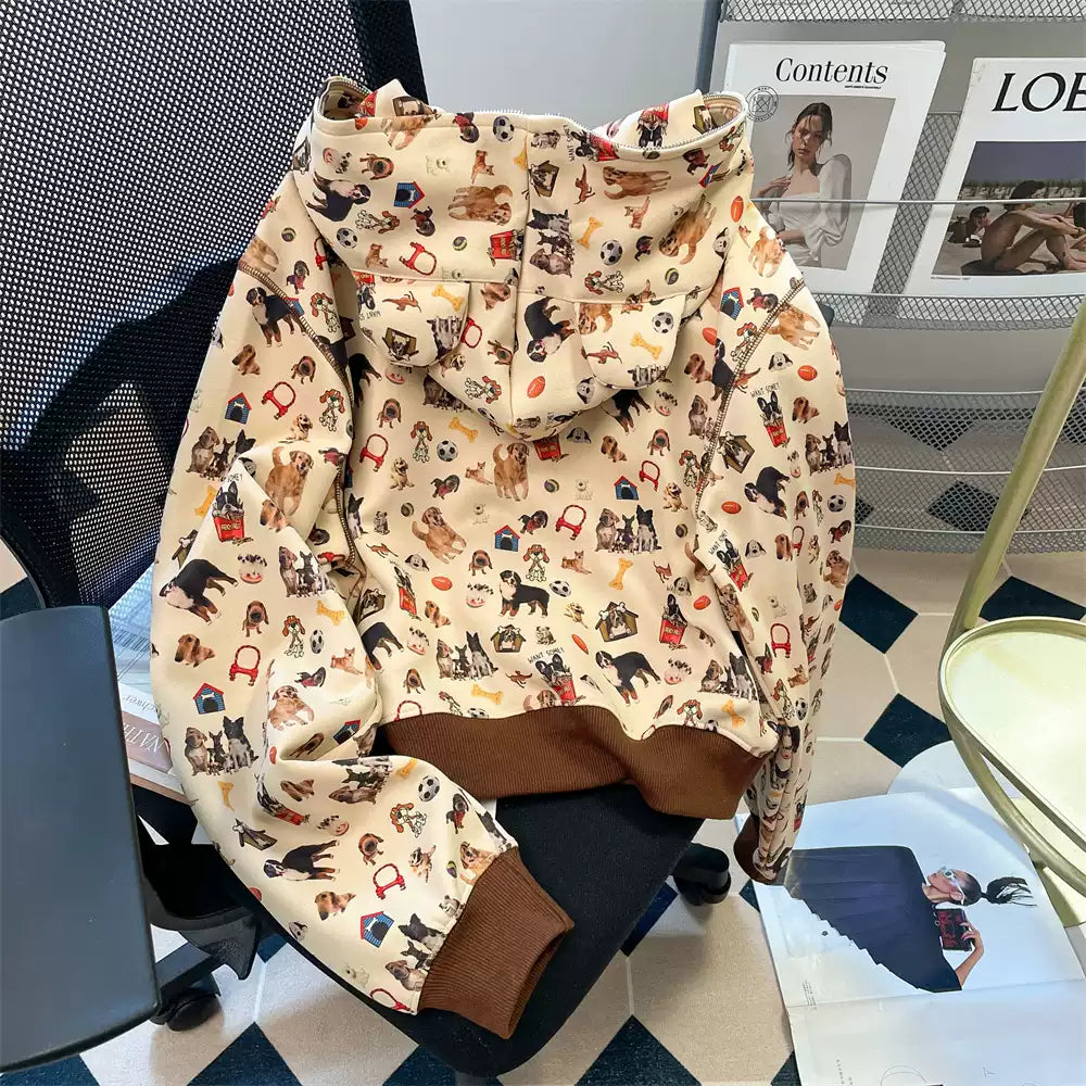 Cartoon Printed Hooded Zip Sweatshirt