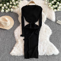 V-neck Bodycon Split Knitted Dress