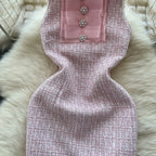 Sweetie Round Collar Pink Tweed Dress