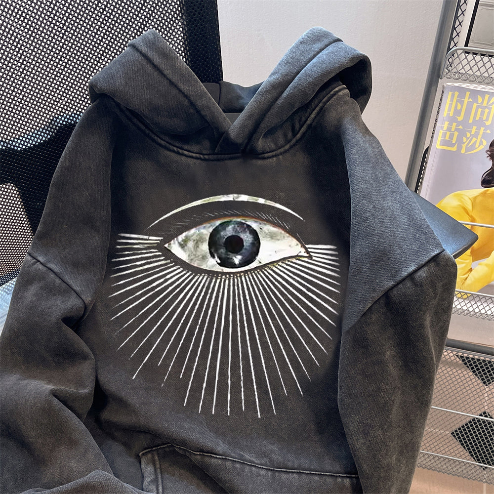 Oversize Distressed Printed Hooded Sweatshirt