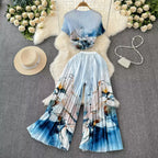 Chiffon T-shirt & Wide-leg Trousers 2Pcs
