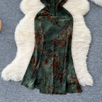 Vintage Tie-dye Floral Hollowed Cheongsam