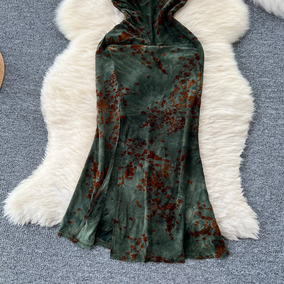 Vintage Tie-dye Floral Hollowed Cheongsam