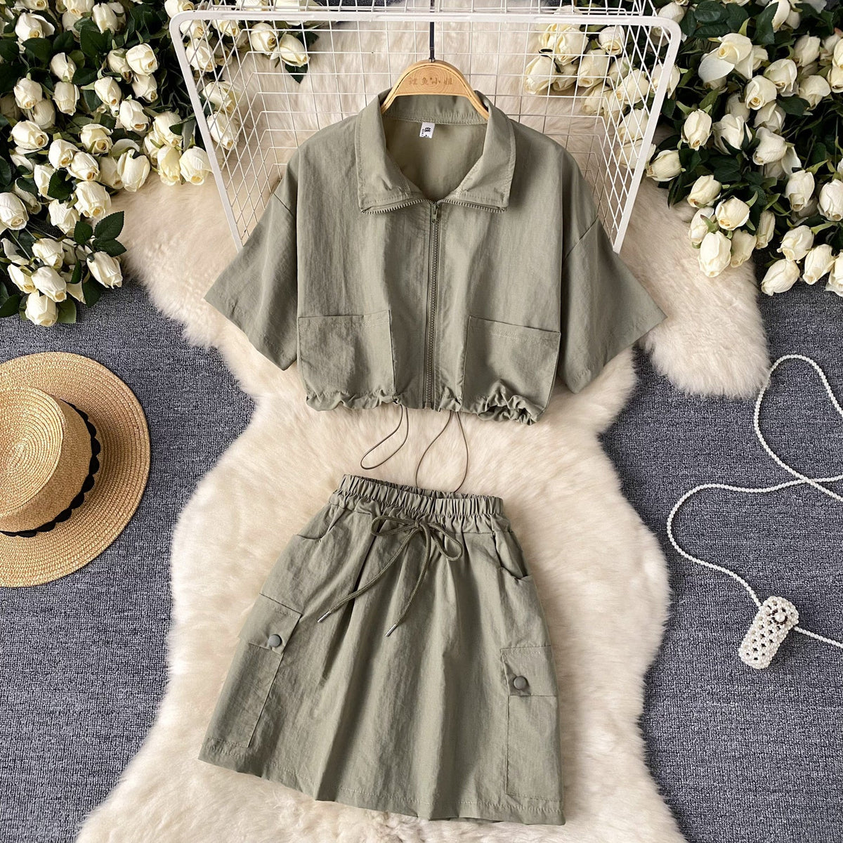 Chic Shirt&Skirt Drawstring 2Pcs