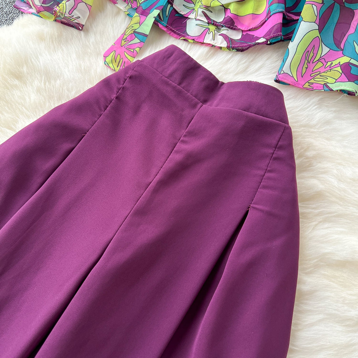 Floral Chiffon Top&Wide-leg Trousers 2Pcs
