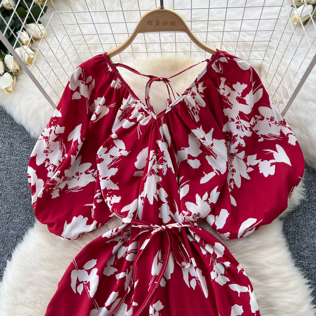 V-neck Pattern Printed Vintage Dress