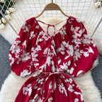 V-neck Pattern Printed Vintage Dress