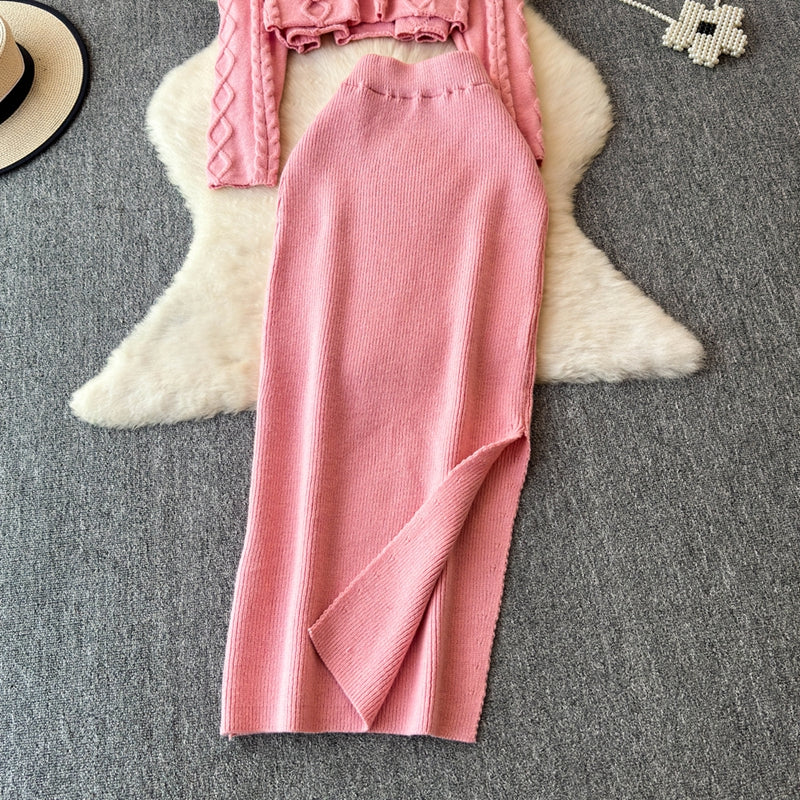 Sweater&Split Skirt Thermal Knitted 2Pcs