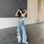 Chic Printed Patchwork Flared Jeans