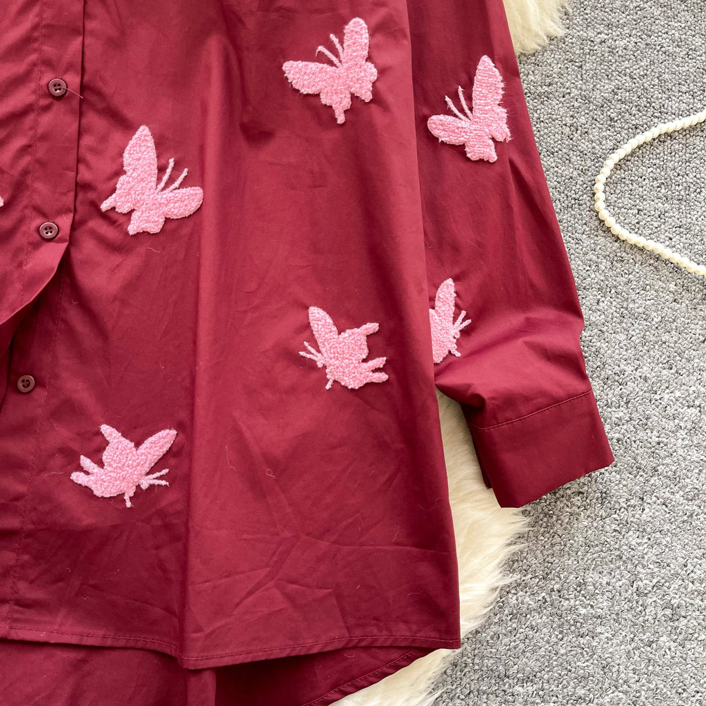 Butterfly Embroidered Loose-fit Shirt