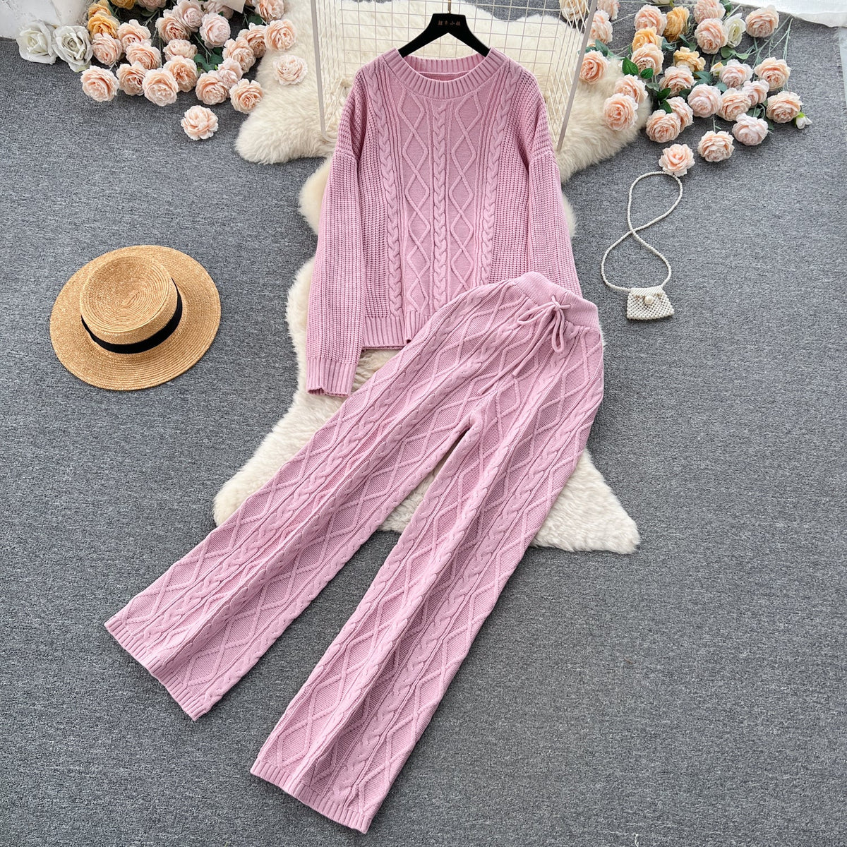 Twisted Sweater&Draped Trousers 2Pcs