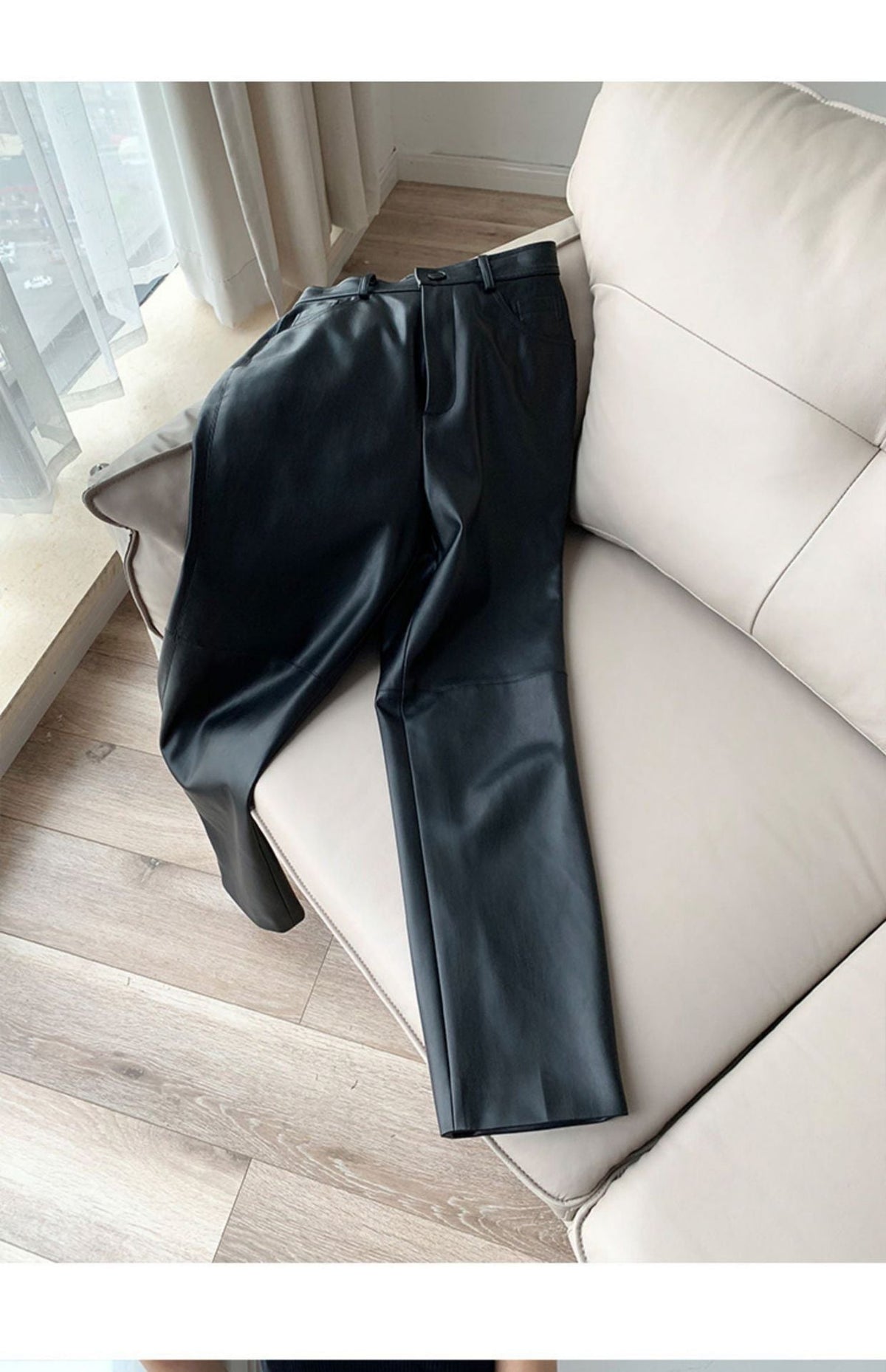 Body-shaping PU Leather Ninth Pants