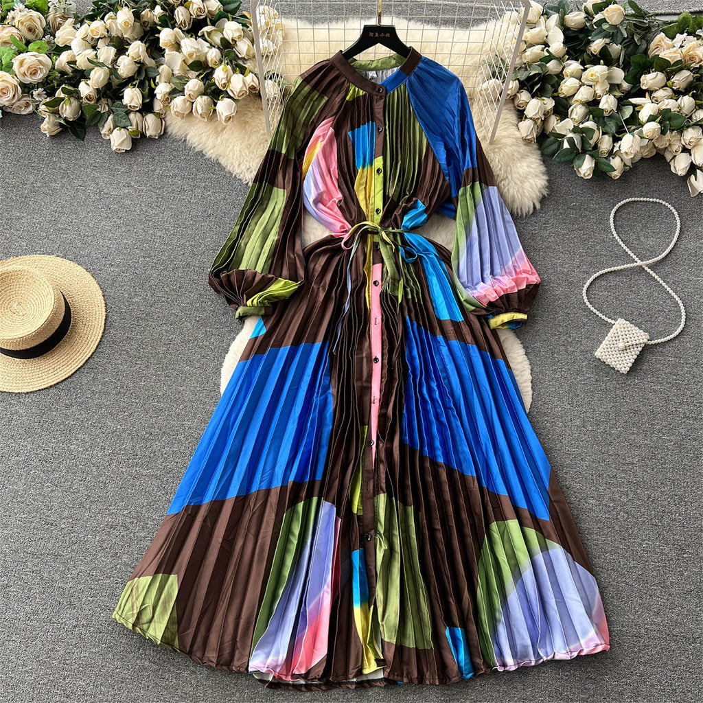 Crew Neck Floral Printed Shirt Dress