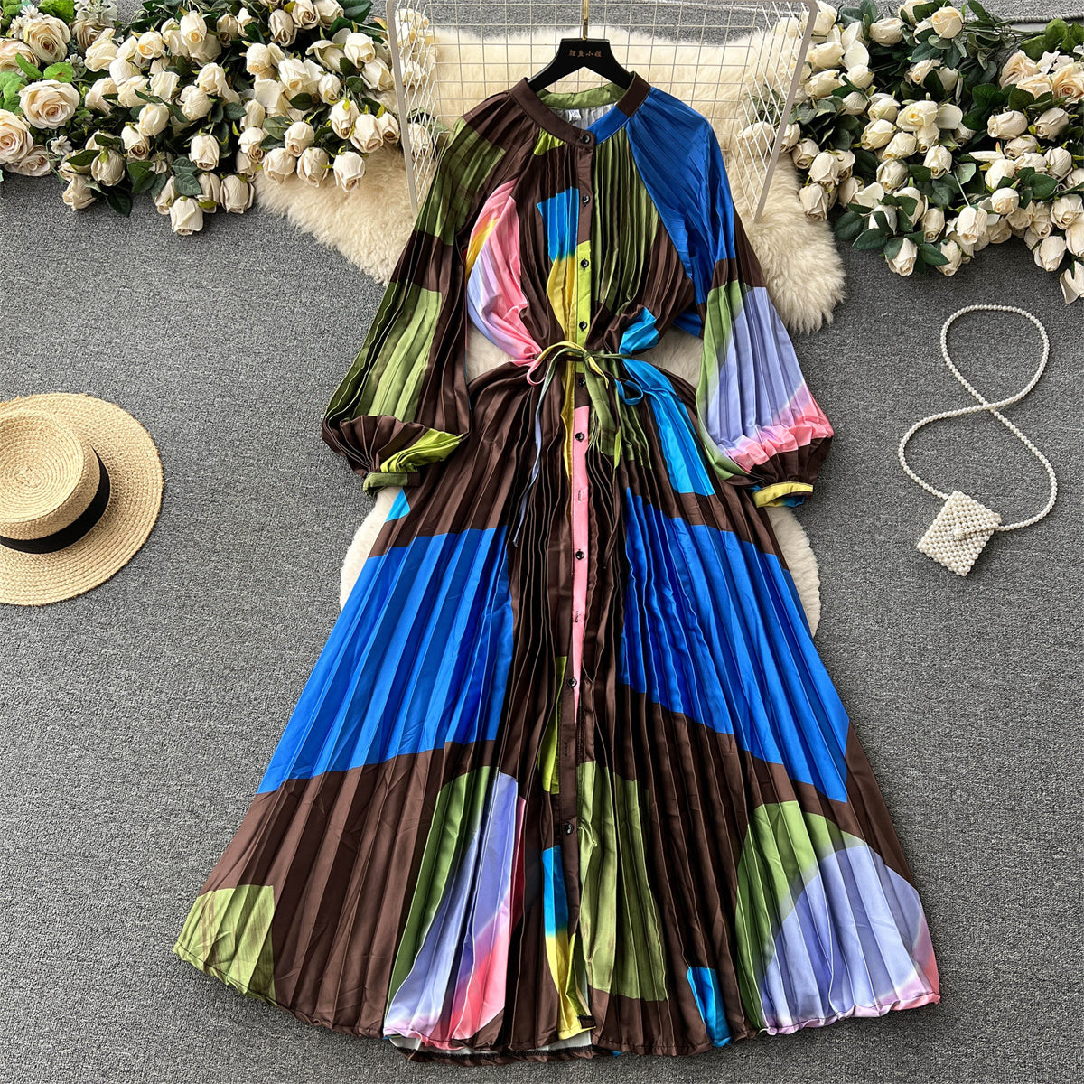 Crew Neck Floral Printed Shirt Dress