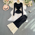 Sweater&Skirt Color-blocking Knitted 2Pcs