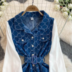 Chic Lapeled Patchwork Denim Dress