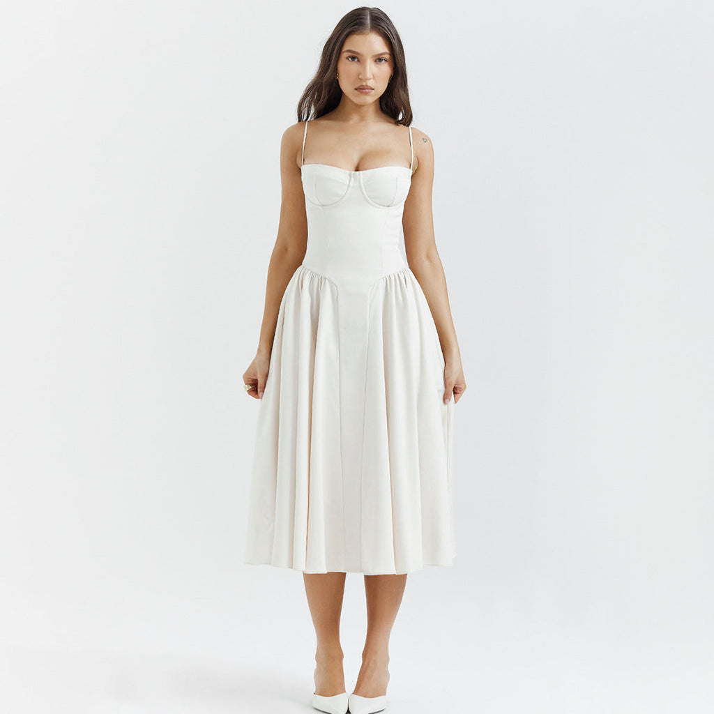 V-neck Solid Color Slip Dress