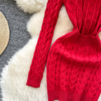 Niche Twisted Knit Backless Sweater Dress