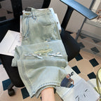 Bow Patched Ripped Draped Jeans