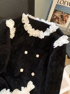 Color Blocking Ruffled Thickened Cardigan