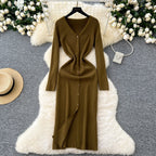 V-neck Single-breasted Cardigan Dress