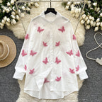 Butterfly Embroidered Loose-fit Shirt