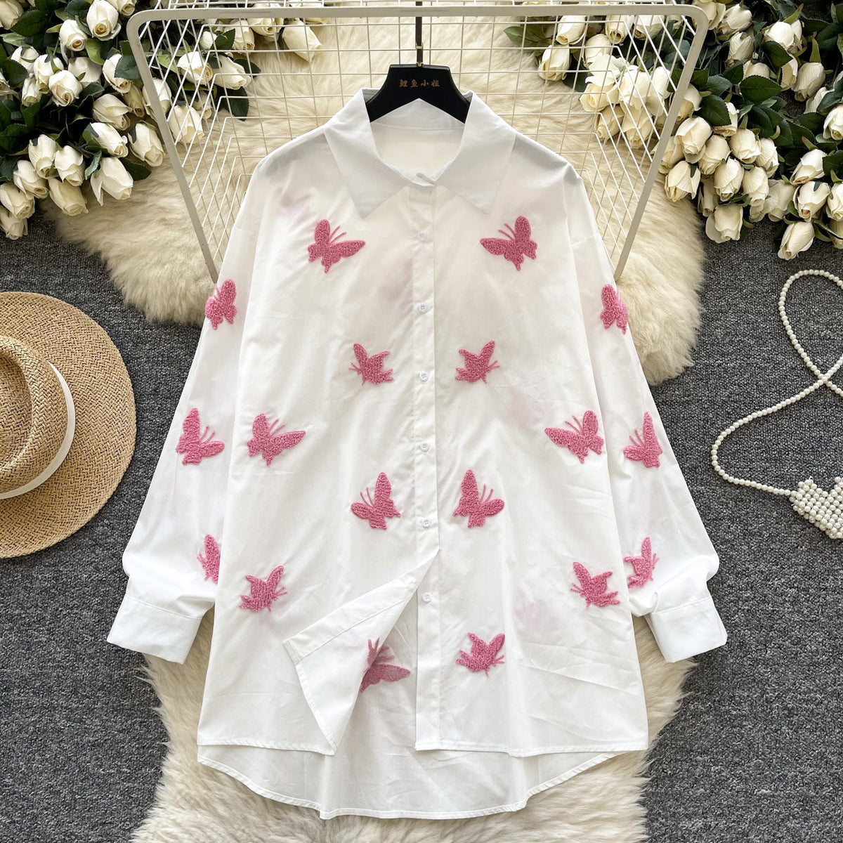 Butterfly Embroidered Loose-fit Shirt