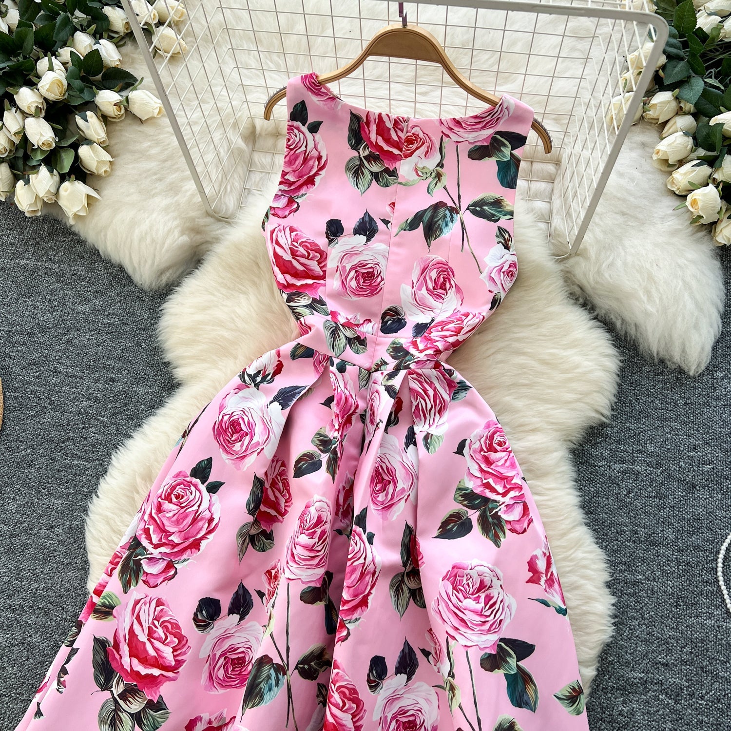 Vintage Sleeveless Floral Printed Dress