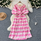 V-neck Pattern Printed Vintage Dress