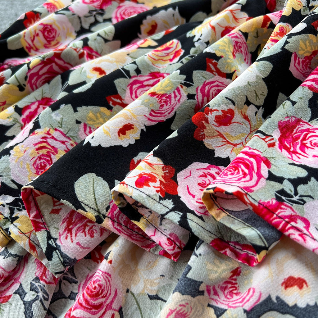 V-neck Elastic Waist Floral Dress