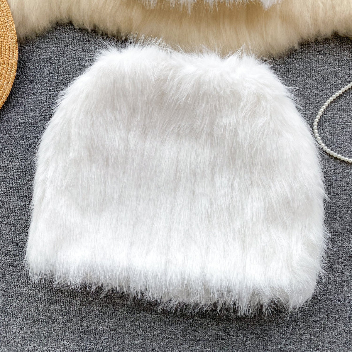 Tube Top&Skirt White Furry 2Pcs