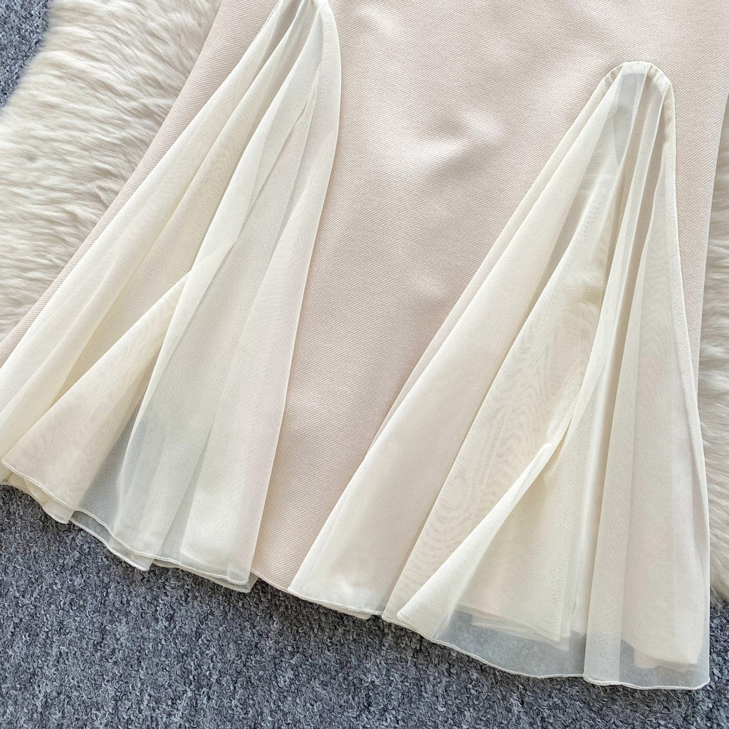 Mesh Patchwork Fishtail Slip Dress
