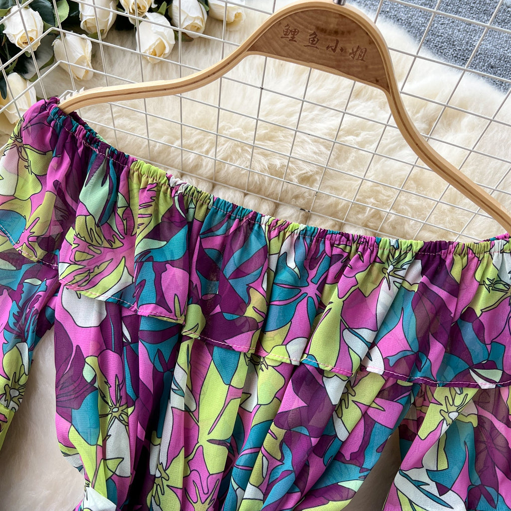 Floral Chiffon Top&Wide-leg Trousers 2Pcs