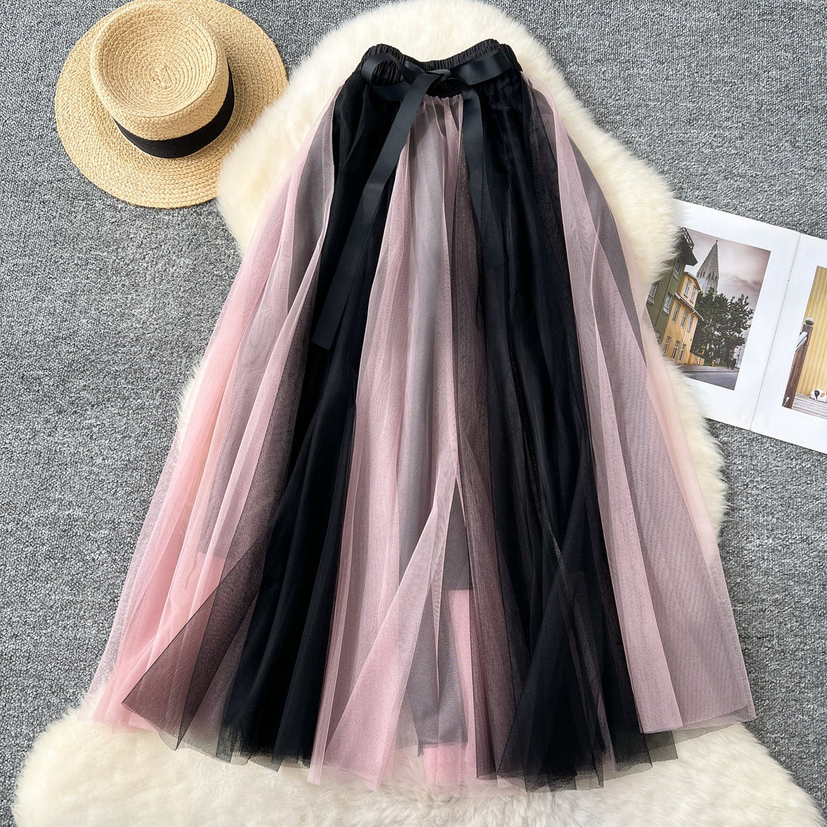 Fairy Color-blocking Puffy Mesh Skirt