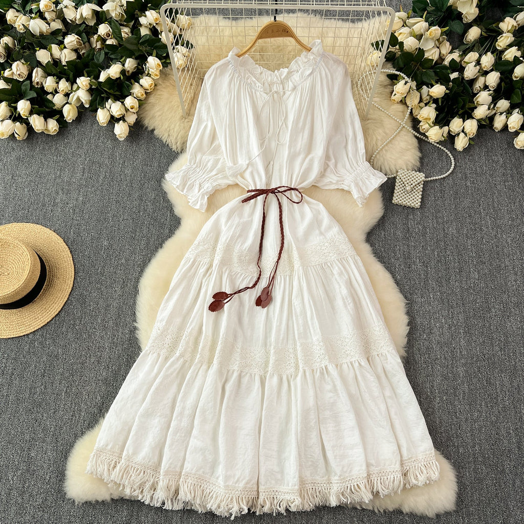 Bohemia Puffy Sleeve Fringed Dress