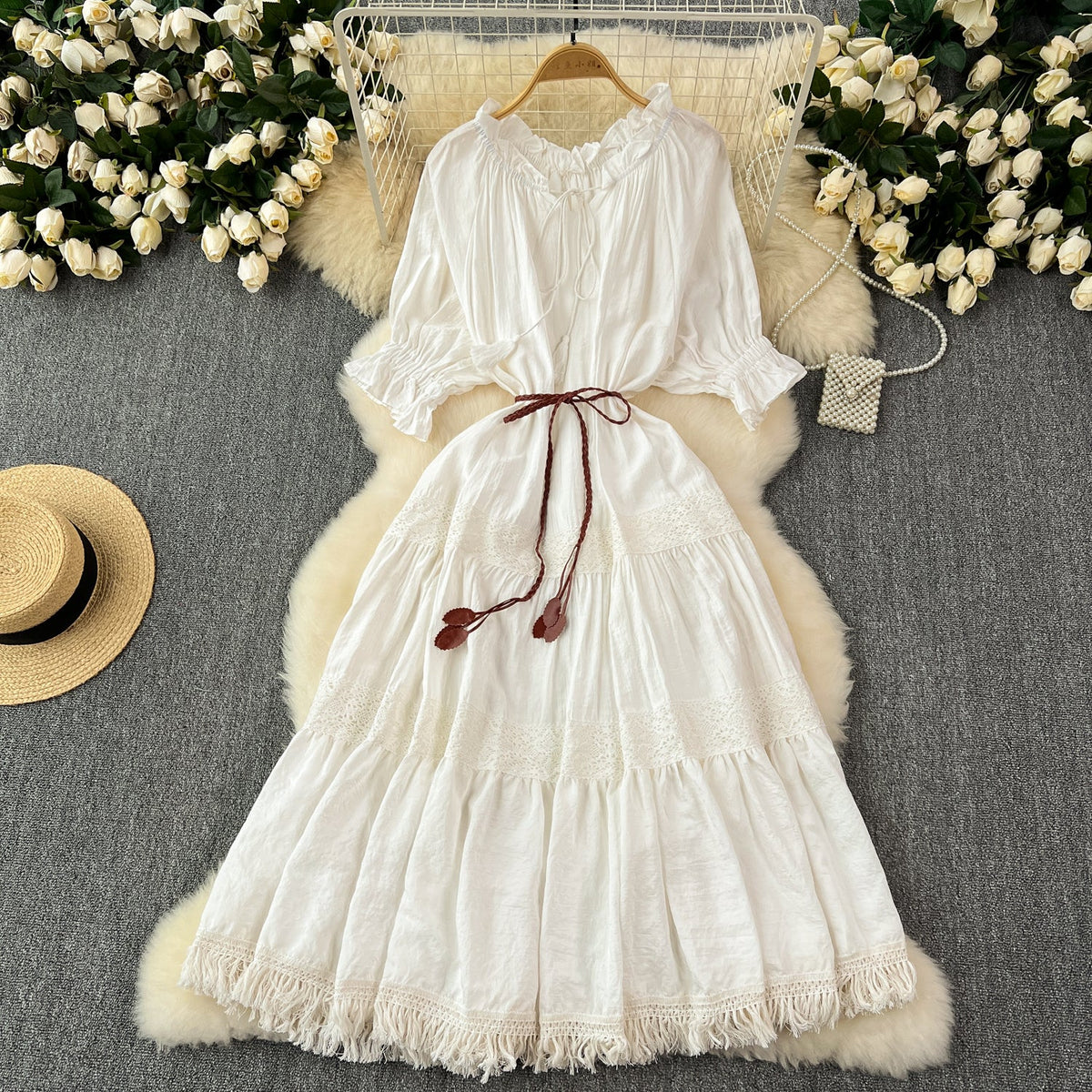 Bohemia Puffy Sleeve Fringed Dress