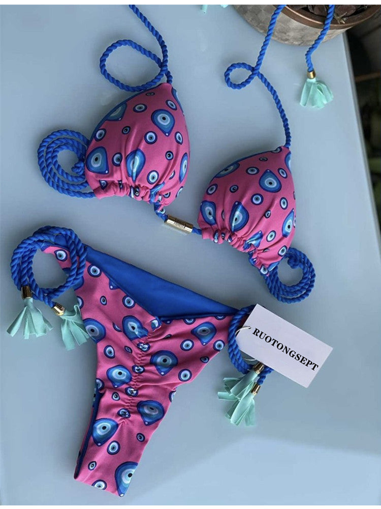 Low Waist Braided Rope Leopard Print Swimwear