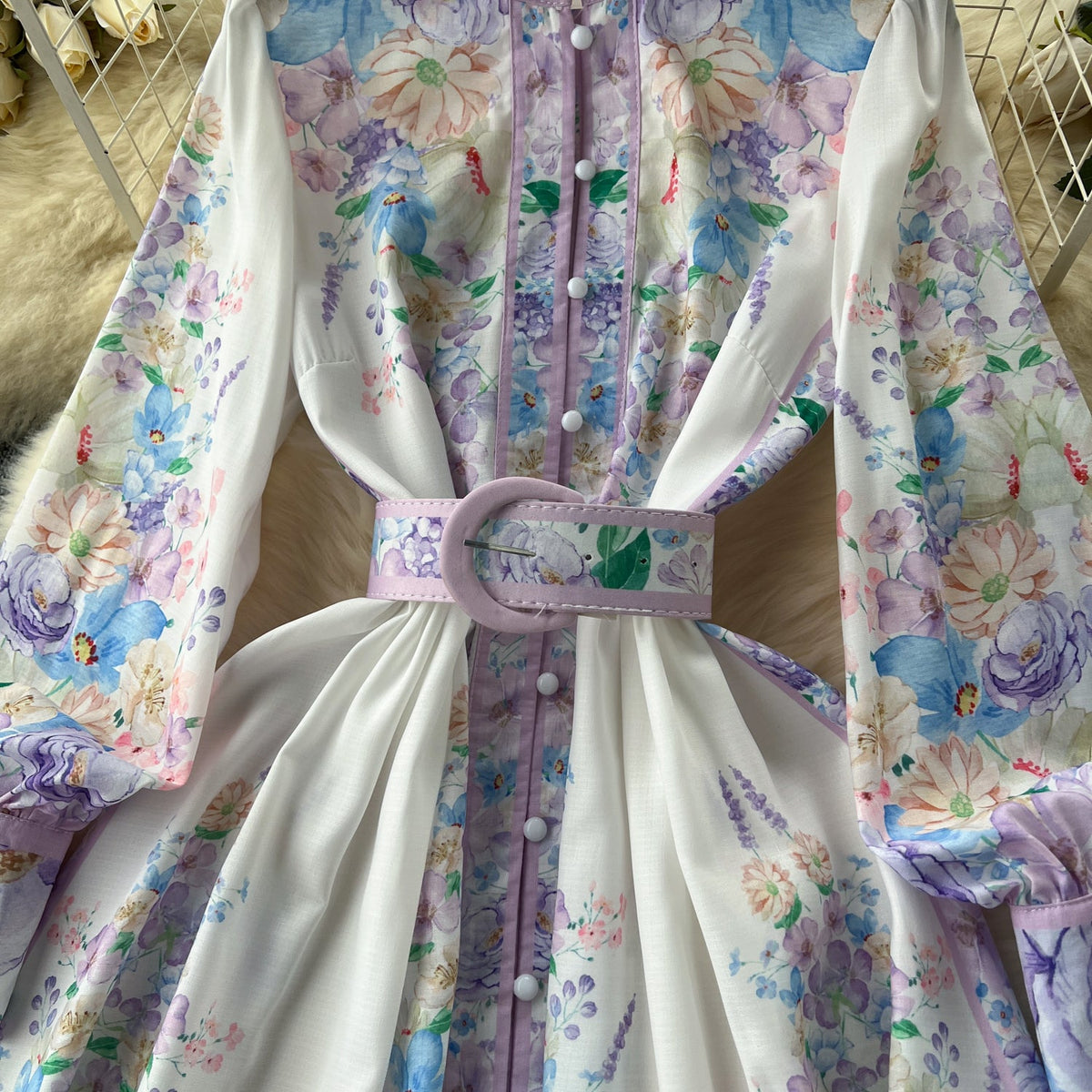 Vintage Floral Shirt Dress with Belt