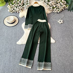 Sweater&Trousers Color-blocking Embroidered 2Pcs