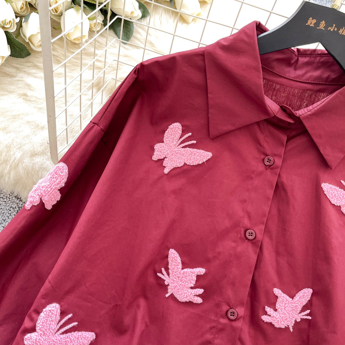 Butterfly Embroidered Loose-fit Shirt