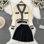 Twisted Cardigan&Pleated Skirt 2Pcs