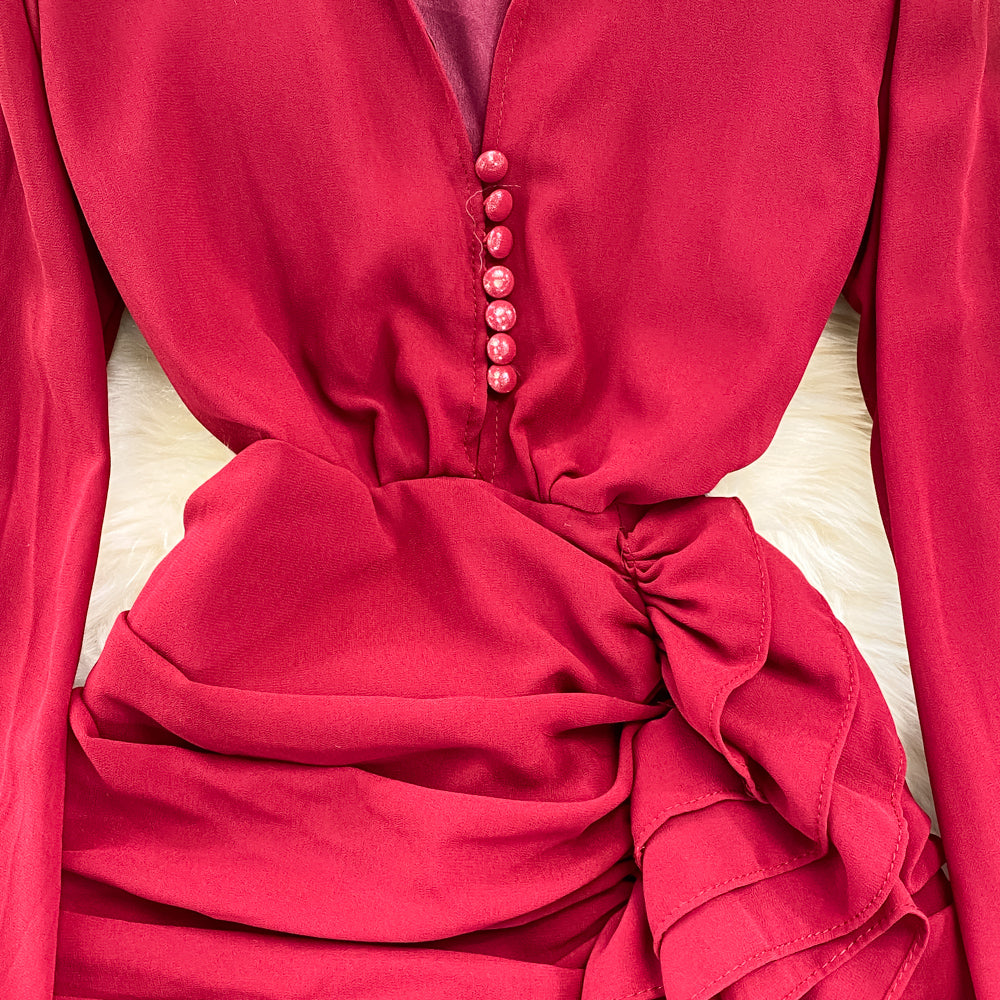 Irregular Design Ruffled Hip-wrapping Dress