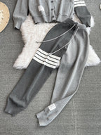 V-neck Cardigan&Drawstring Trousers 2Pcs