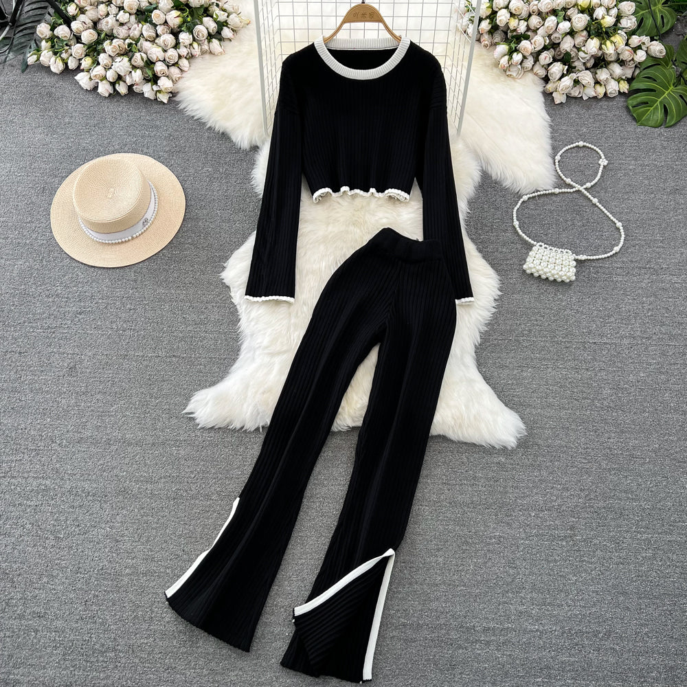 Knitwear&Pants Color-blocking Knitted 2Pcs