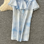 Tie-dye Blue Halter Top & Skirt 2Pcs